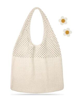Crochet Mesh Tote Bag Knit Shoulder Handbag Boho Beach Shopping Travel Foldable